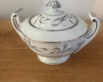 Vintage White & Silver Sugar Bowl with Lid | Elegant Floral Fine China | Replacement Piece | Tea Set Serving Dish