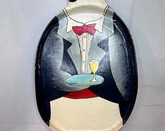 Vtg Dekoratives Pappmaché Pinguin Serviertablett handbemalt Thailand 28" Bistro