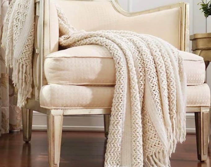 Knitted BEIGE Throw Woven Couch Throw Soft Cosy Bed Armchair Blanket Comfy Hand Knitted Throw Gifts Christmas GiftGifts for Her/Him