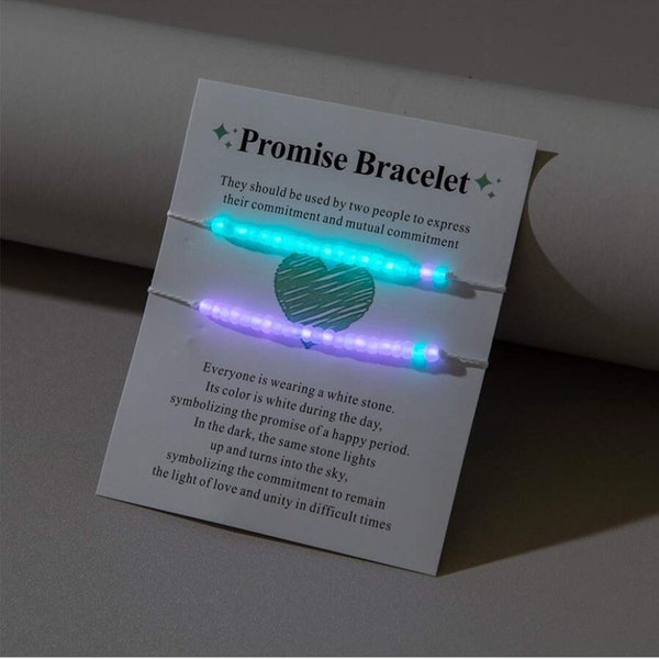 Lot de 2 bracelets d'amitié réglables, lot de 2 bracelets bohèmes phosphorescents pour amis, bracelets de promesse, cadeaux pour elle/lui