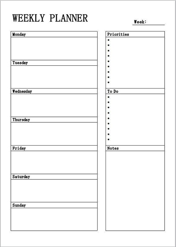 Weekly Planner Printable INSTANT DOWNLOAD / A4 - Etsy