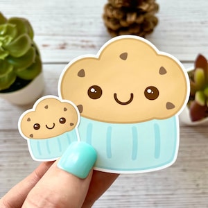 Blue Chocolate Chip Muffin Sticker | Easy Peel | Waterproof & Glossy, Dessert Lovers Gift Idea, Sweet Cute Kawaii Sticker for Water Bottle