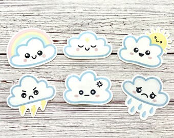 Family Pack of Cloud Stickers | Easy Peel | Waterproof & Glossy, Cloud Lovers Gift Idea, Cute Cloud Sticker for Water Bottle, Cute Kawaii