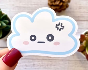 Dazed Cloud Sticker | Easy Peel | Waterproof Glossy, Cloud Lovers Gift Idea, Cute Cloud Sticker for Water Bottle, Cute Kawaii, Cumulus Cloud