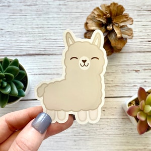 Tan Alpaca Sticker, Easy Peel, Waterproof & Glossy, Gift For Alpaca Lover, Cute Llama Decal, Kawaii Sticker for Water Bottle, Bujo, Notebook