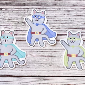 Super Kitty With Cape Stickers in 3 Colors | Easy Peel | Waterproof & Glossy, Cat Lovers Gift Idea, Cat Mom Sticker for Water Bottle, Kawaii