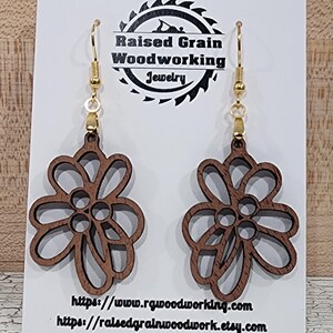 Handcrafted Wooden Flower Drop Earrings - Natural, Lightweight, Eco-Friendly Jewelry