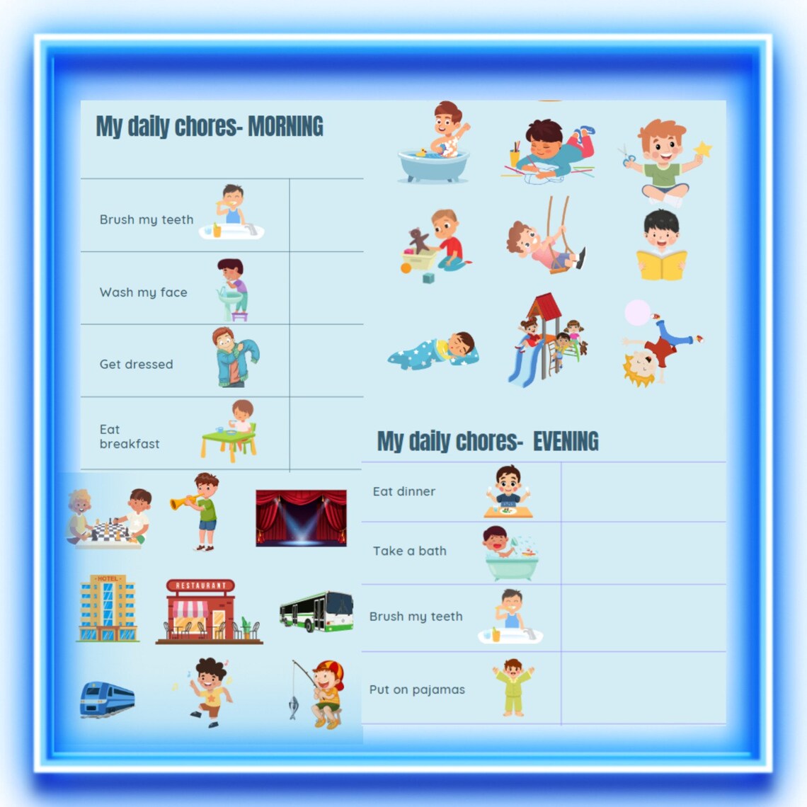 Daily To-do Board Routine for Kids Morning & Evening Organization Boys ...
