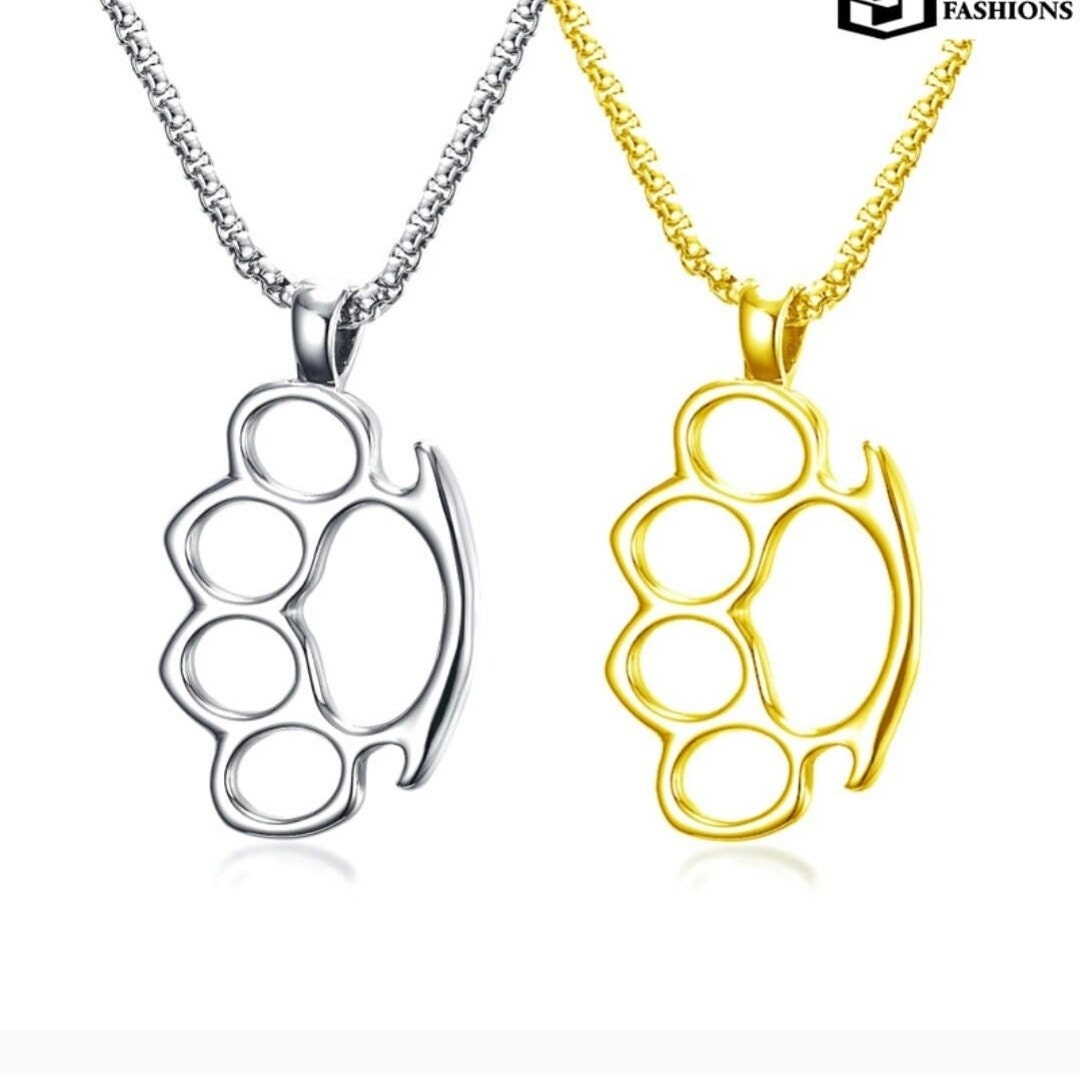 The Collection Set of 3 Brass Knuckles Men's Necklace - Trendyol