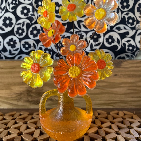 Vintage lucite vase with flowers 1960’s Flower Power