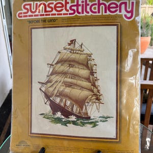 Vintage 1978 Sunset Stitchery “Before the Wind” Kit No.2501 16&quot; x 20&quot; Brand New Crewel