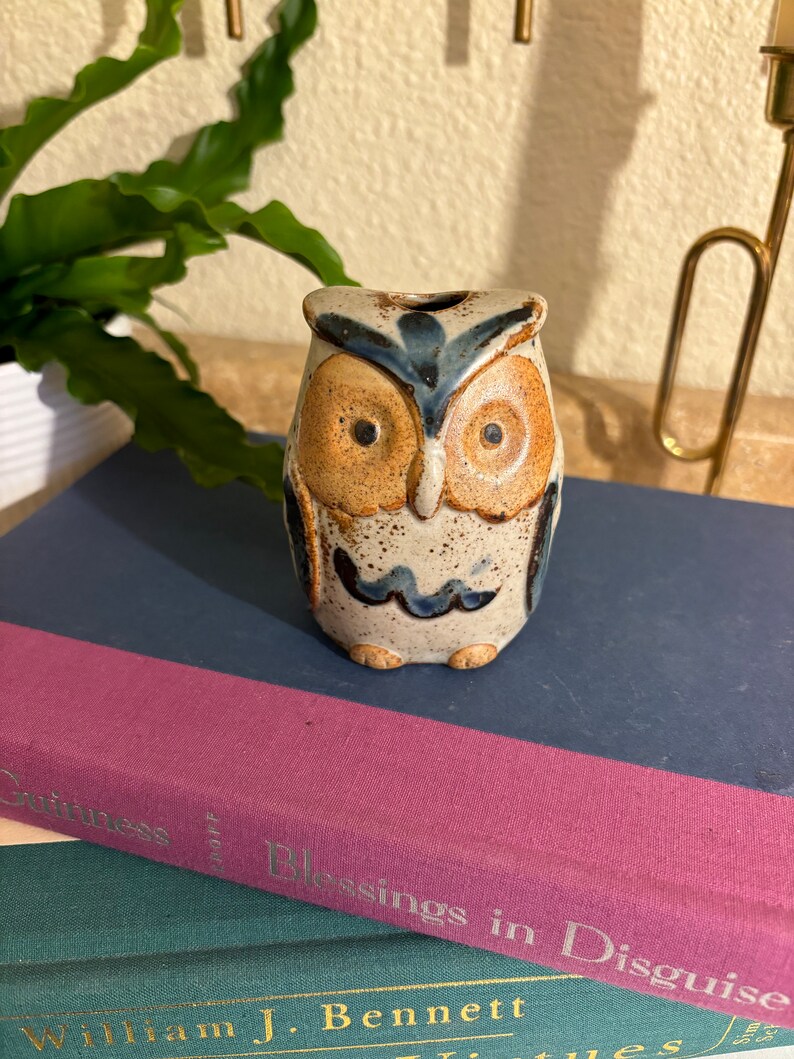 Vintage Boho Mini Ceramic Owl Vase image 1