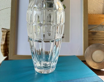 Rare German Czech Cut Crystal Glass Vase with etched Ovals