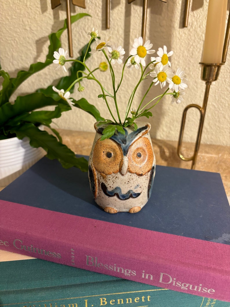 Vintage Boho Mini Ceramic Owl Vase image 3