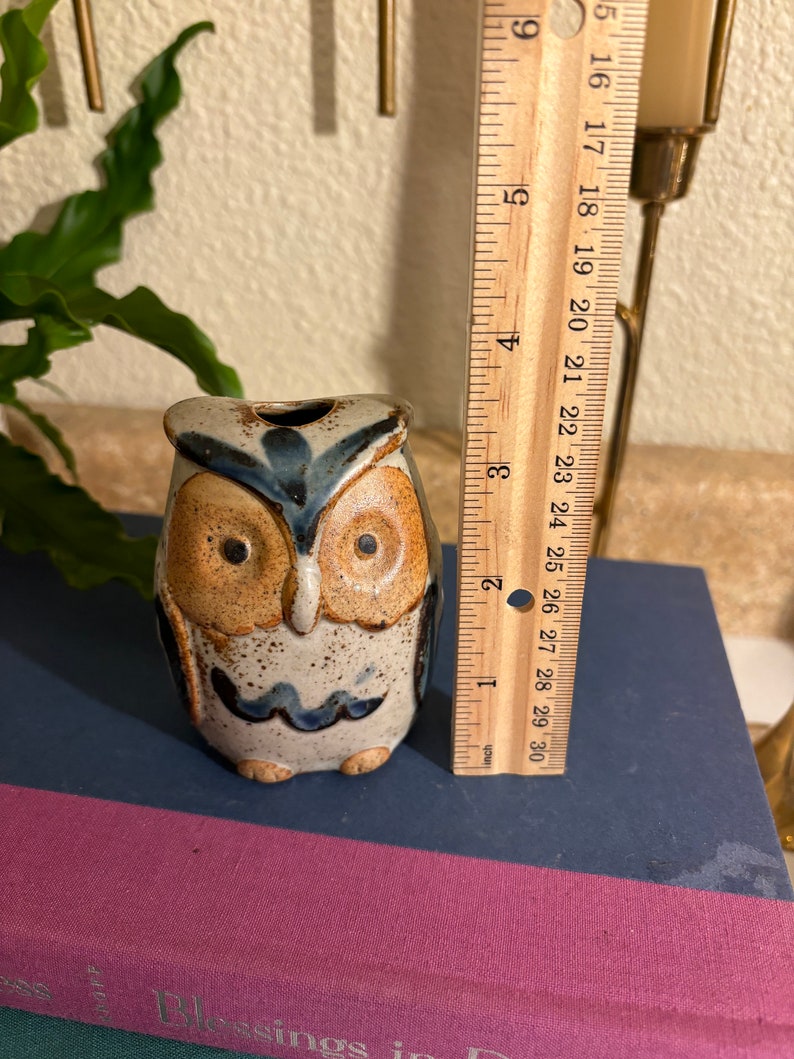 Vintage Boho Mini Ceramic Owl Vase image 2