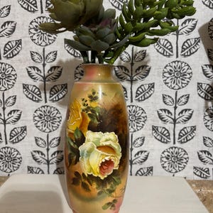 Rare Vintage 1940s Royal Art Pottery Longton, made in England Handpainted Floral Vase