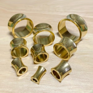 Gold Thick Double Flared Saddle Tunnel Plug • Sold as Pair • Gold PVD Plated 316L Surgical Steel • Hand Polished