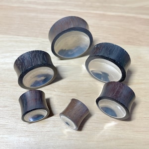 Organic Sono Wood Saddle Plugs with Silver Center (Pair)