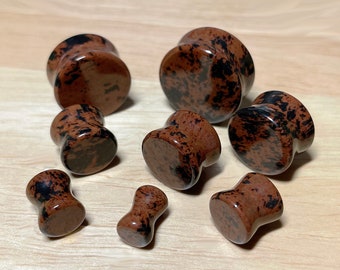 Mahogany Obsidian Natural Stone Double Flared Plugs • Sold as Pair