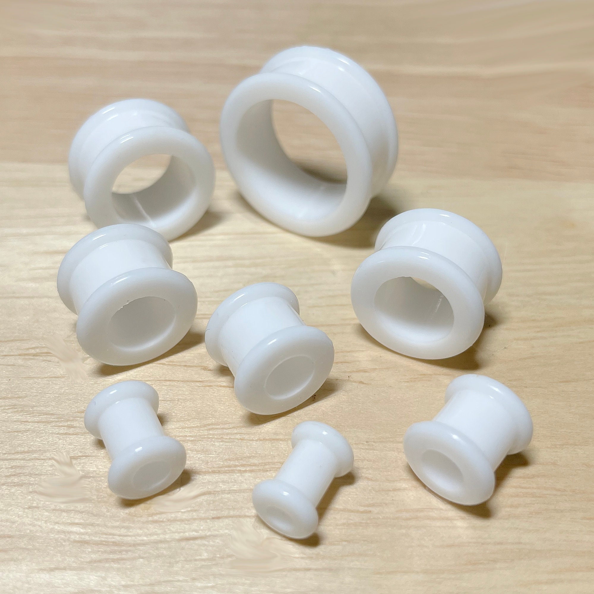 White Ultra Soft Silicone Flexible Double Flat Flared Tunnel Plug • Sold as Pair