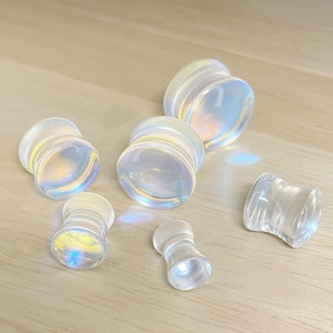Iridescent Glass Double Flare Plugs • Sold as Pair