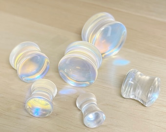 Iridescent Glass Double Flare Plugs • Sold as Pair