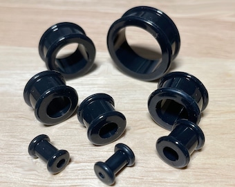 Black Ultra Soft Silicone Flexible Double Flat Flared Tunnel Plug • Sold as Pair