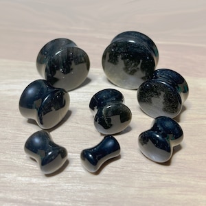 Golden Obsidian Convex Double Flared Plugs • Sold as Pair • Natural Stone