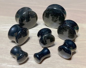 Golden Obsidian Convex Double Flared Plugs • Sold as Pair • Natural Stone