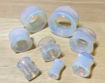 Opalite Semi Precious Stone Double Flared Saddle Tunnel • Sold as Pair