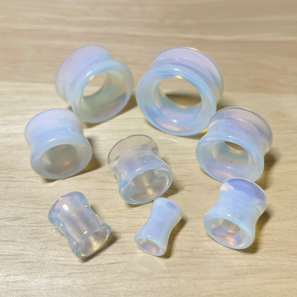 Opalite Semi Precious Stone Double Flared Saddle Tunnel • Sold as Pair