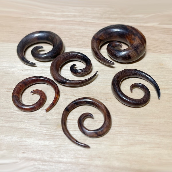 Organic Sono Wood Spiral Taper • Sold as Pair • Natural Wood