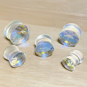 Iridescent Glass Faceted Double Flare Plugs • Sold as Pair