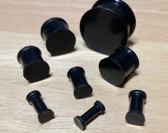 Black Flexible Silicone Double Flat Flared Plug • Sold as Pair