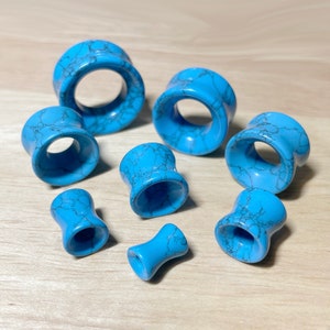 Turquoise Semi Precious Stone Double Flared Saddle Tunnel • Sold as Pair