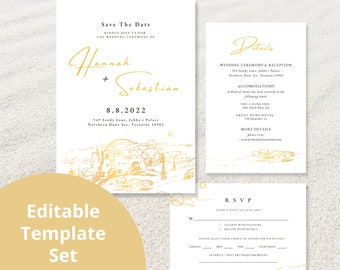 Tatooine Landscape Invitation, Details Card, & RSVP Card Set Canva Templates - Printable Downloads