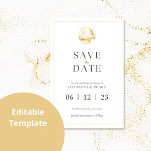 4x6 Golden Death Star inspiriert Save the Date Karte Canva Vorlage - printable Download