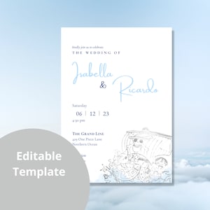 Modello canva per invito ispirato a One Piece Blue Thousand Sunny - download stampabile