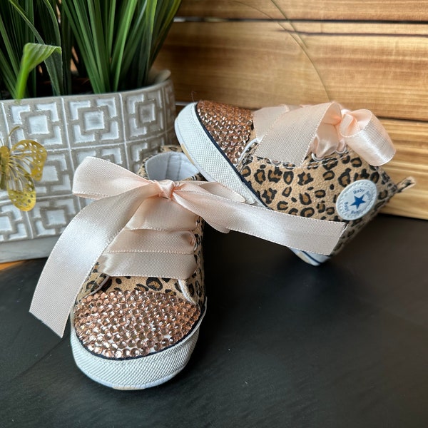 Baby Girl High Top Shoes- Leopard Print / infant shoes / baby shoes