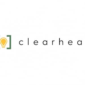 May include: A logo featuring a yellow lightbulb icon enclosed within green square brackets, positioned to the left of the word clearhead written in a simple, black, sans-serif font against a plain white background.