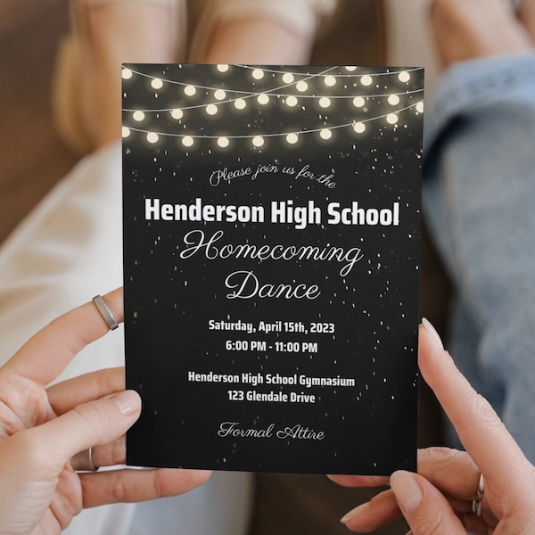 Homecoming Dance Flyer and Ticket for Homecoming, Prom or Party, Editable Templates for Hoco or School Dance, Black and Gold School Dance