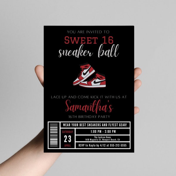 Sneaker Ball Invitation | Sneaker Ball Invite | Sneaker Invitation | Sweet 16 Sneaker Ball Invite | Sneaker Bash