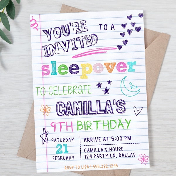 Sleepover Party Invitation Slumber Party Pajamas Birthday Girl Pink Download Printable Invite Template ANY AGE