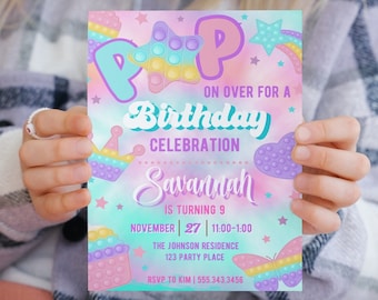 Pop It Tie Dye Birthday Invitation, Rainbow Pop It Invite, Pastel Birthday Party Invitation Instant Download, Fidget Toy invitation, Tie Dye