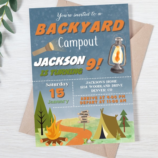 Camp Invitation | Camping Invitation | Camp Out Invitation | Outdoor Adventure Invite | Lumberjack Invitation | Backyard Campout | Printable