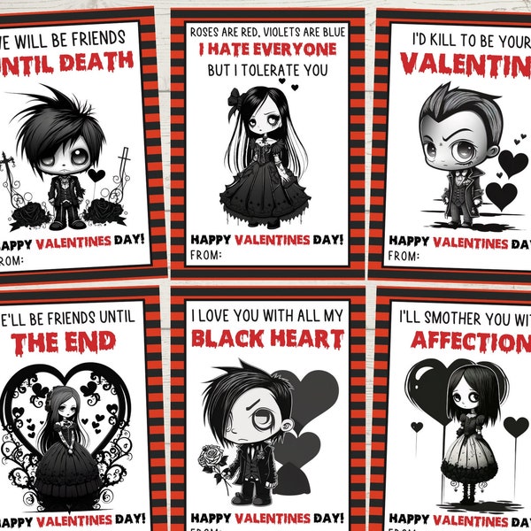 SPOOKY Valentine Cards | Gothic Valentine Card | Vampire Valentines | Creepy school valentine | Horror Valentine Card | EMO Valentines