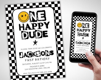 One Happy Dude Invite, Evite Happy Face Birthday invitation, dude birthday, boy birthday, first birthday, one, template, instant download