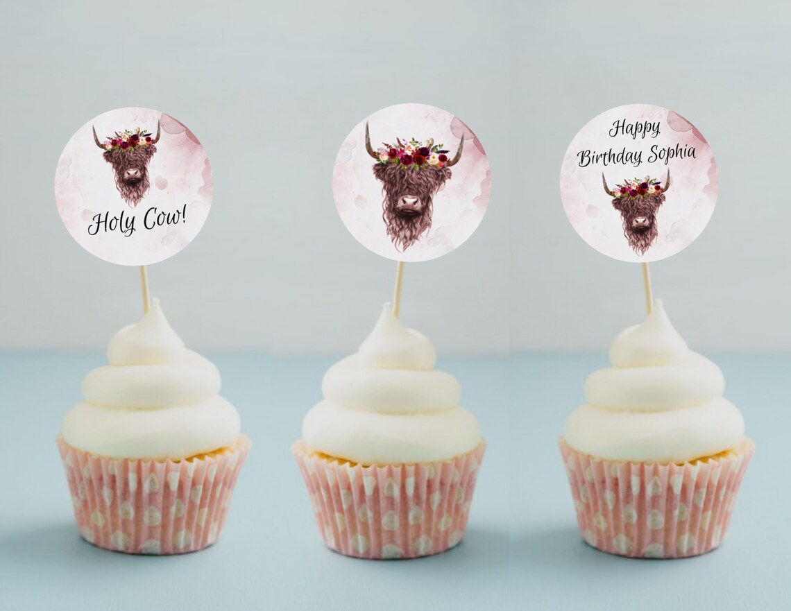 Highland Cow Birthday Cupcake Topper Farm Any Age First Etsy