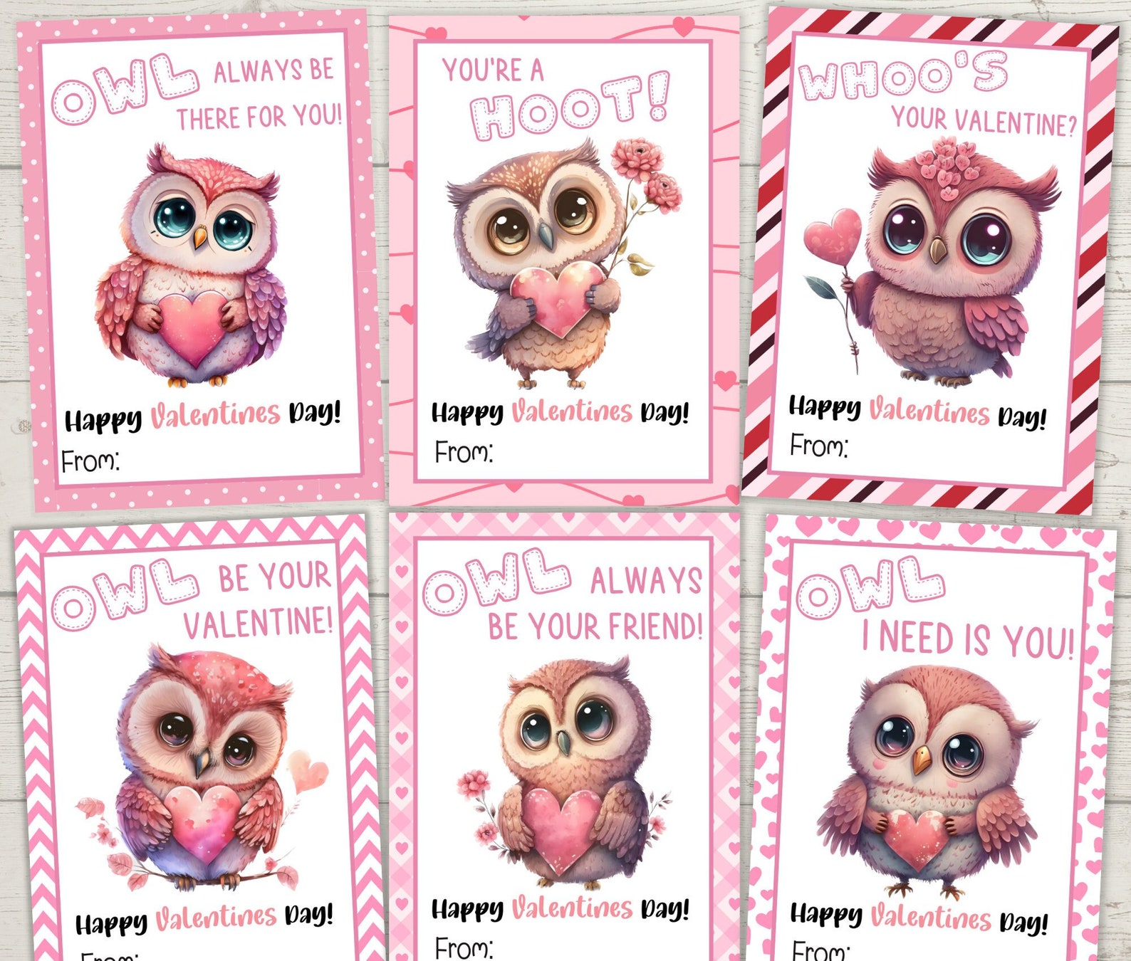 OWL VALENTINES Printable Owl Valentine Cards Classroom - Etsy
