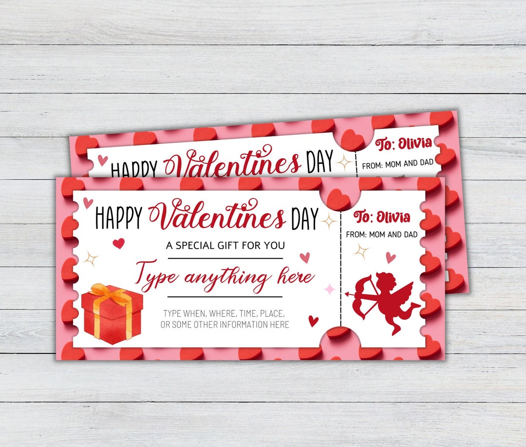 Valentines Day Gift Voucher Template Certificate Ticket Printable ...